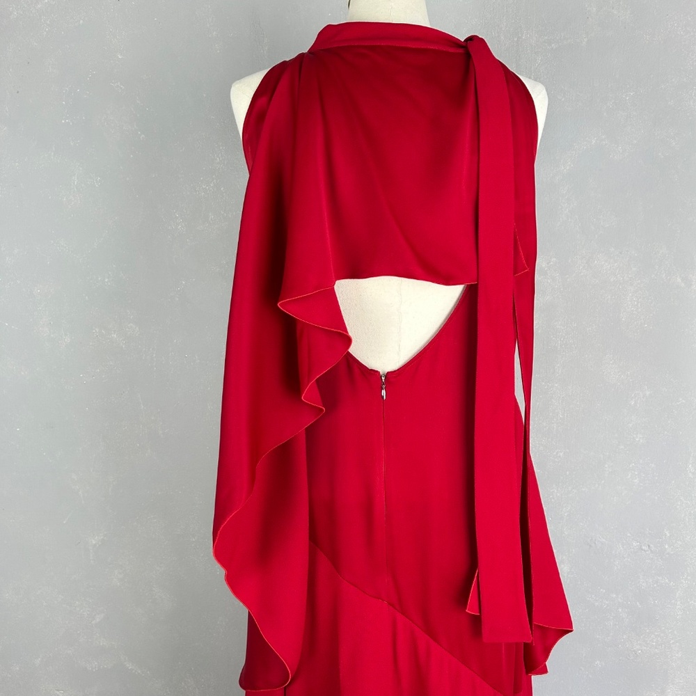 Antonio Berardi midi dress size 10 IT 46 red asymmetrical hem high neck ruffled - Picture 8 of 16